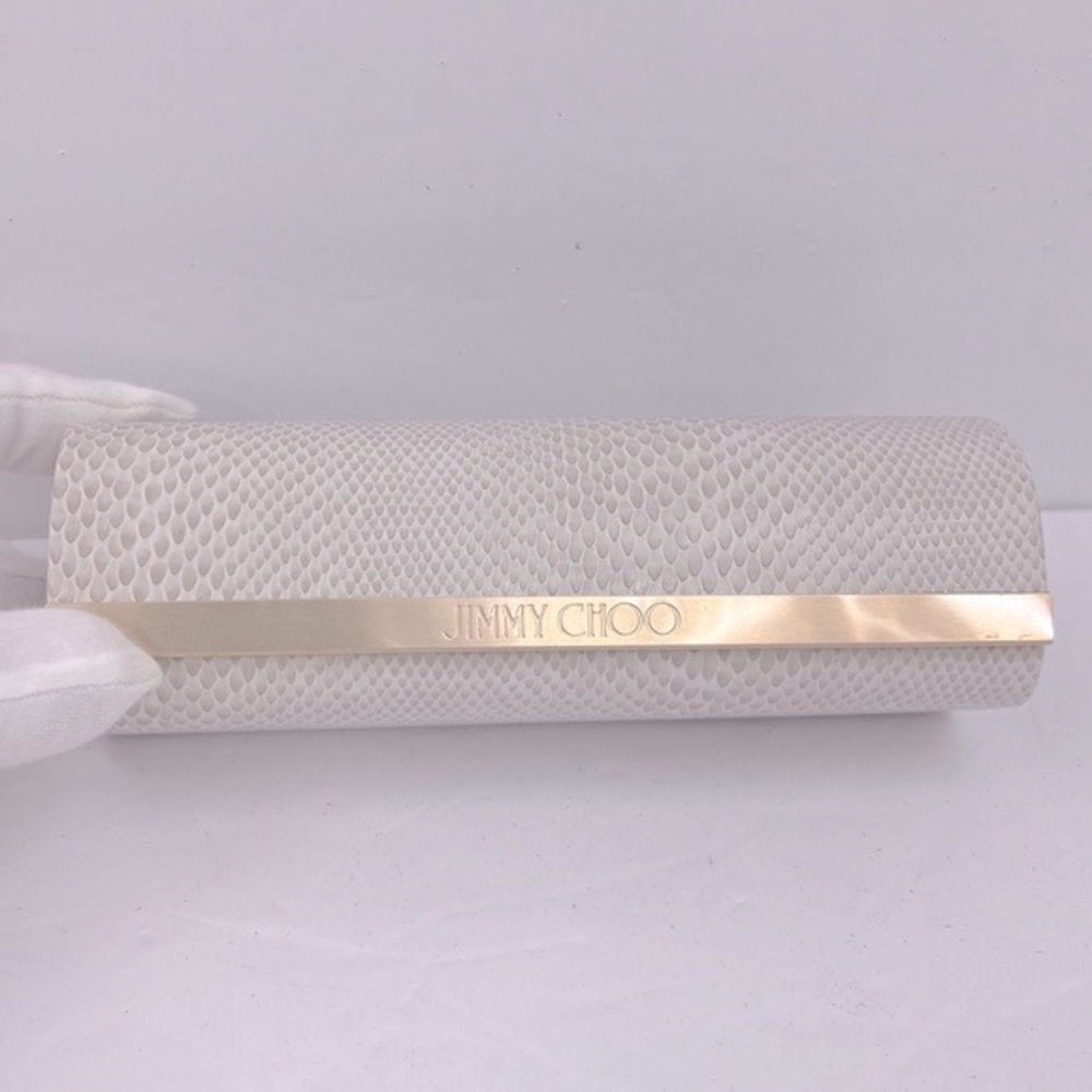 JIMMY CHOO GLASSES/SUNGLASSES CASE, FAUX SNAKE LEATHER, TAN & WHITE, 6.5” X 2.5”